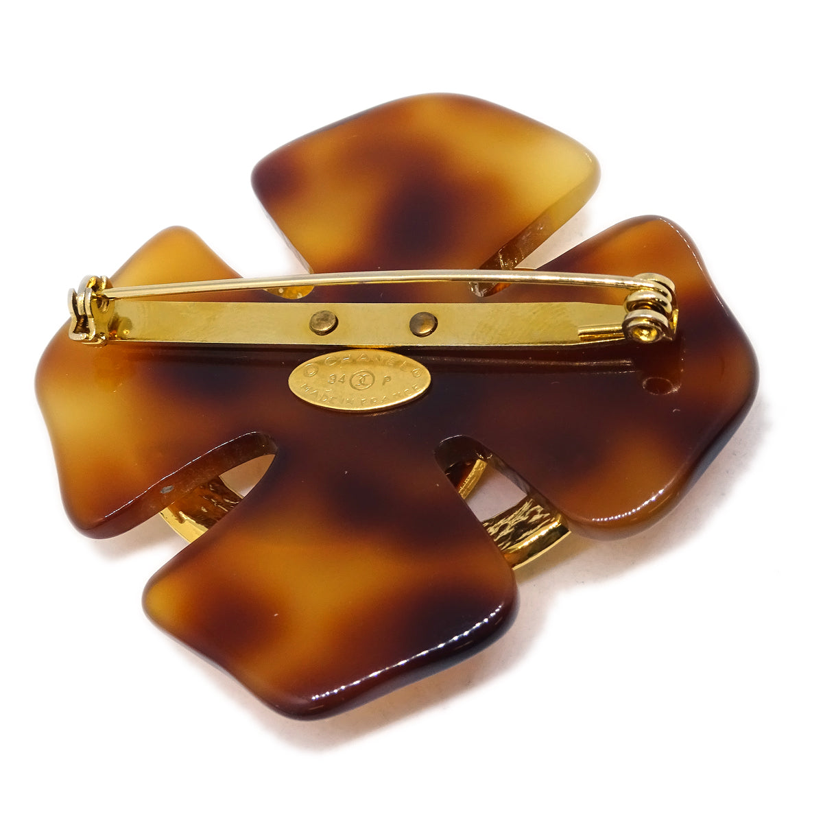 Luxury Chanel Clover Brooch Pin Brown 94P
