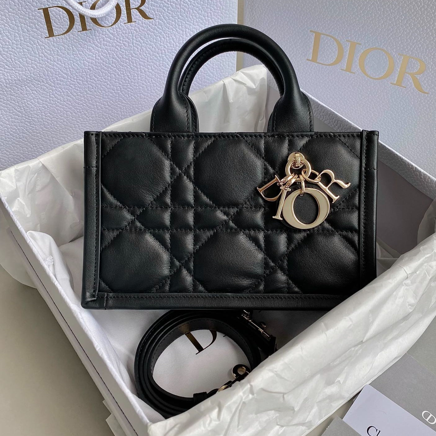 Luxury DiorMINI BOOK TOTE 21 BLACK MACCROCANNAGE CALFSKIN