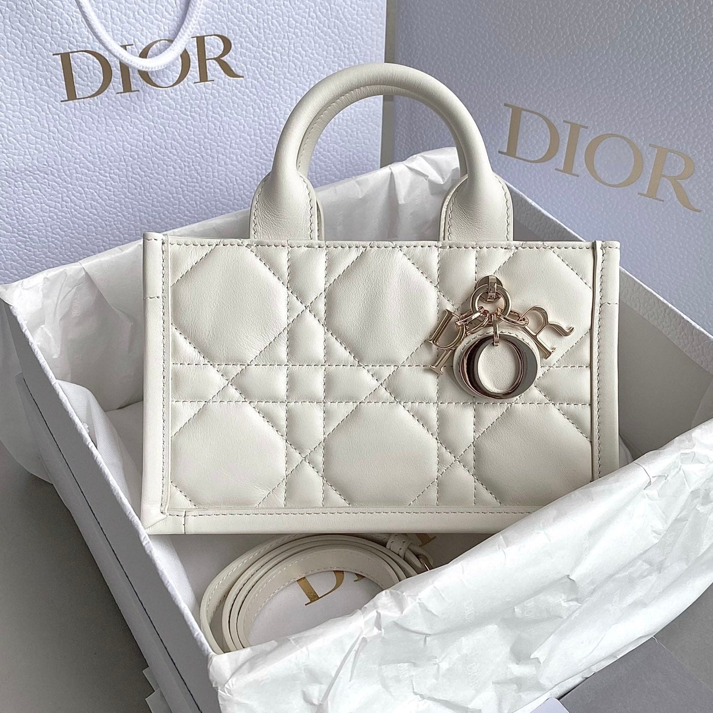 Luxury DiorMINI BOOK TOTE 21 WHITE MACCROCANNAGE CALFSKIN