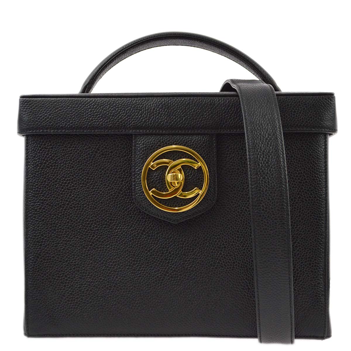 Luxury Chanel 1994-1996 Black Caviar Vanity 2way Shoulder Handbag