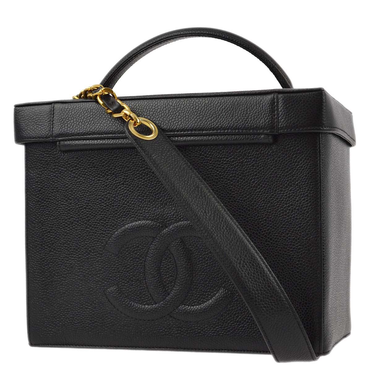 Luxury Chanel 1994-1996 Black Caviar Vanity 2way Shoulder Handbag