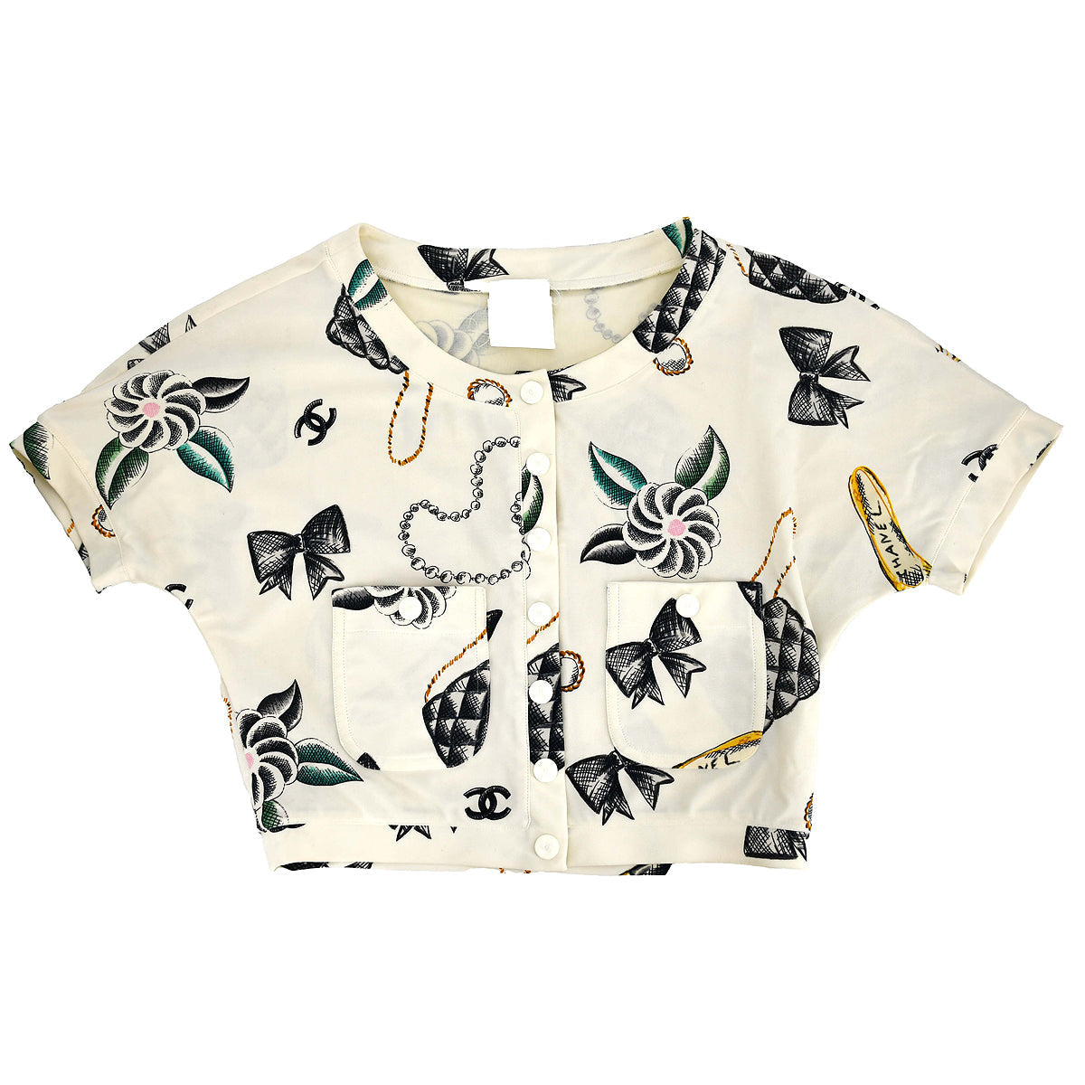 Luxury Chanel Cropped T-shirt Ivory 96P #38
