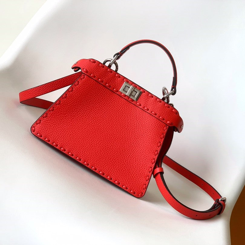 Luxury FendiPeekaboo ISeeU Petite 20 Bag Red Leather Shw