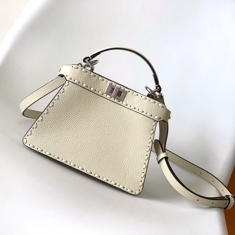 Luxury FendiPeekaboo ISeeU Petite 20 Bag Ivory Leather Shw