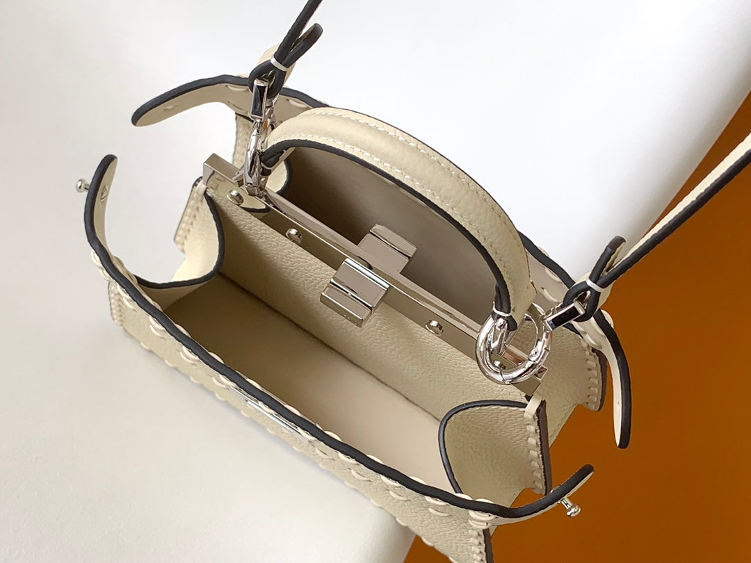 Luxury FendiPeekaboo ISeeU Petite 20 Bag Ivory Leather Shw