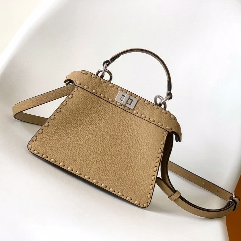 Luxury FendiPeekaboo ISeeU Petite 20 Bag Light Brown Leather Shw