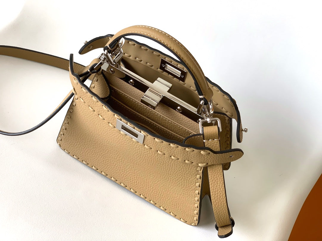 Luxury FendiPeekaboo ISeeU Petite 20 Bag Light Brown Leather Shw
