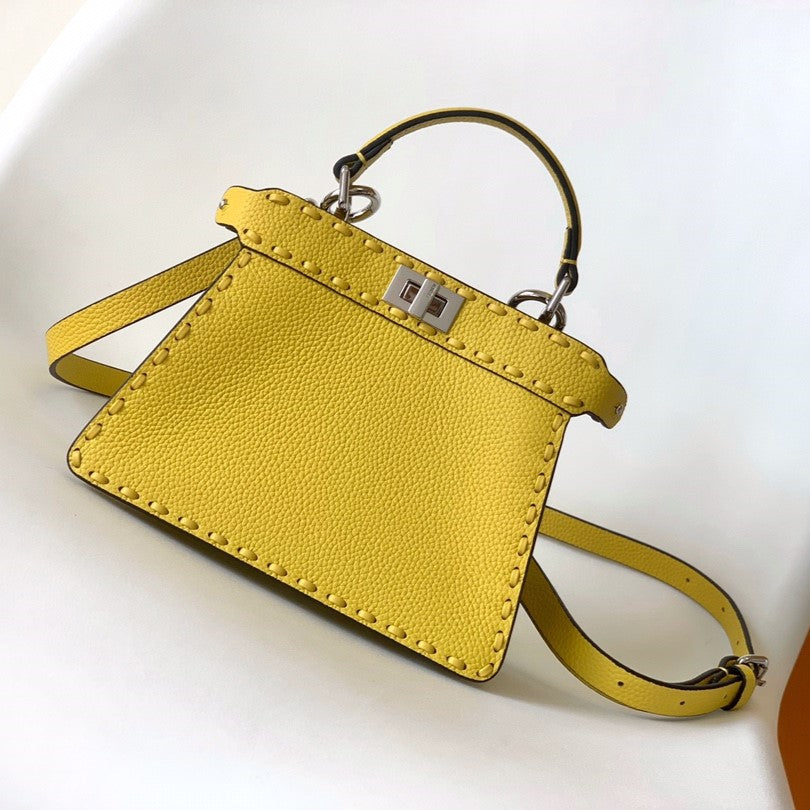 Luxury FendiPeekaboo ISeeU Petite 20 Bag Yellow Leather Shw