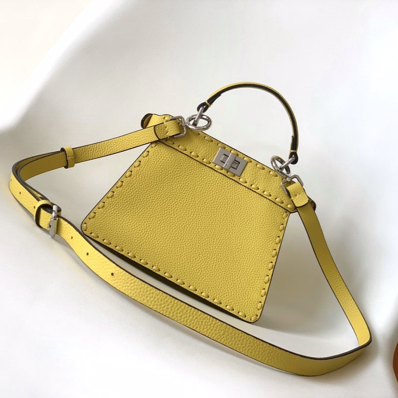 Luxury FendiPeekaboo ISeeU Petite 20 Bag Yellow Leather Shw