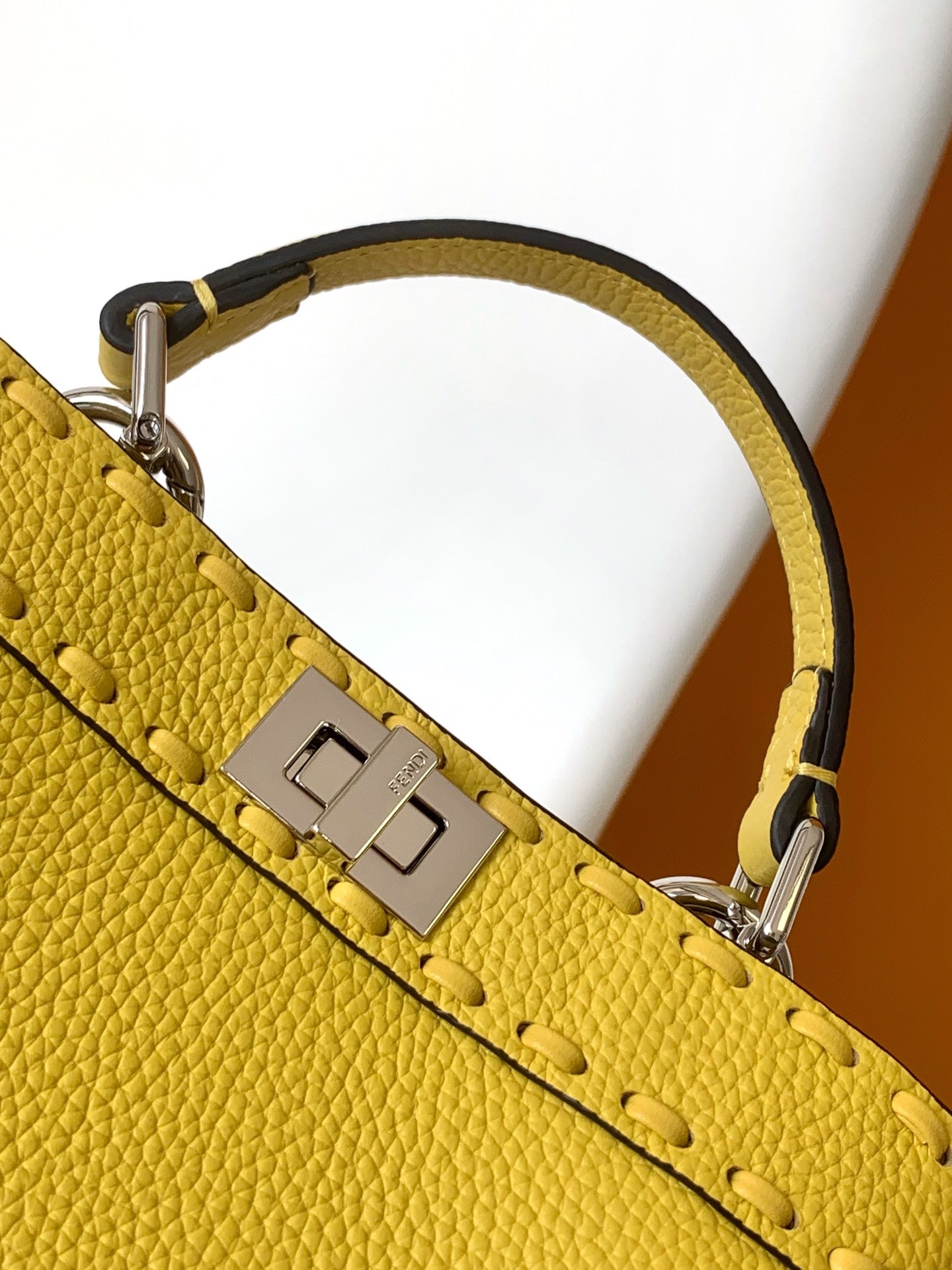 Luxury FendiPeekaboo ISeeU Petite 20 Bag Yellow Leather Shw