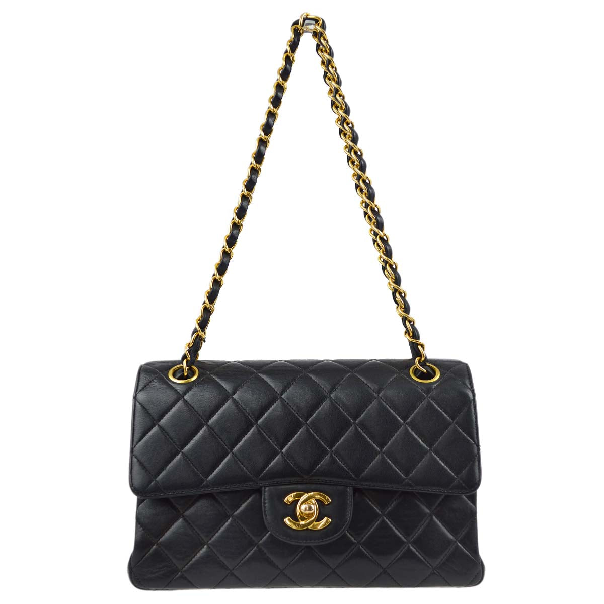 Luxury Chanel Black Lambskin Double Sided Classic Flap Shoulder Bag