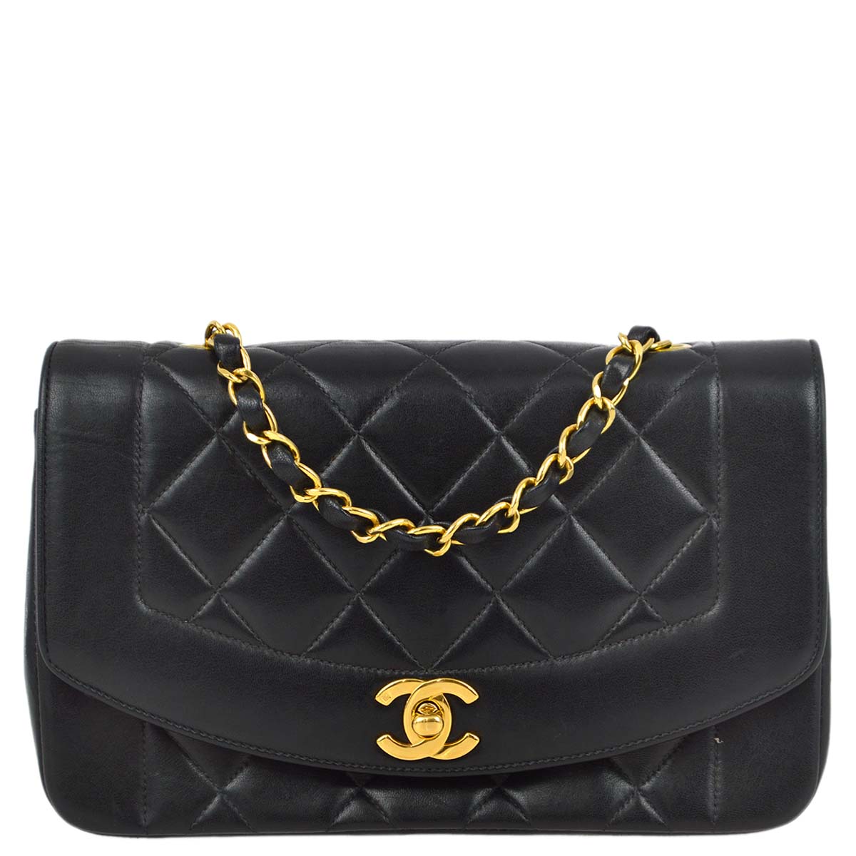 Luxury Chanel 1996-1997 Black Lambskin Small Diana Shoulder Bag