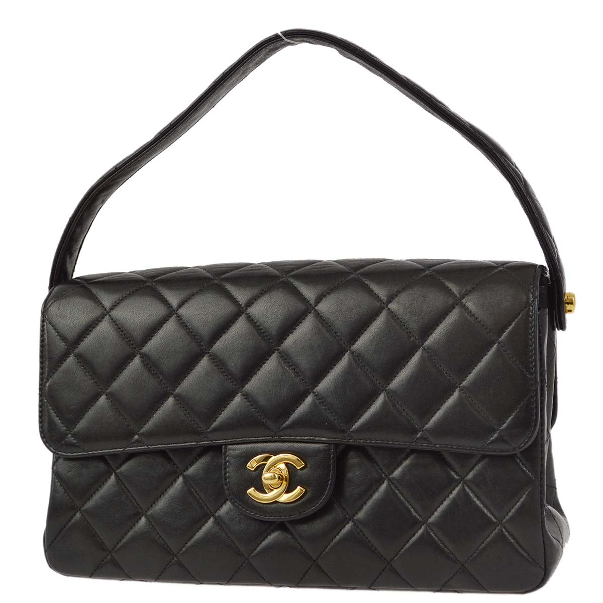 Luxury Chanel 1996-1997 Black Lambskin Double Sided Classic Flap Handbag