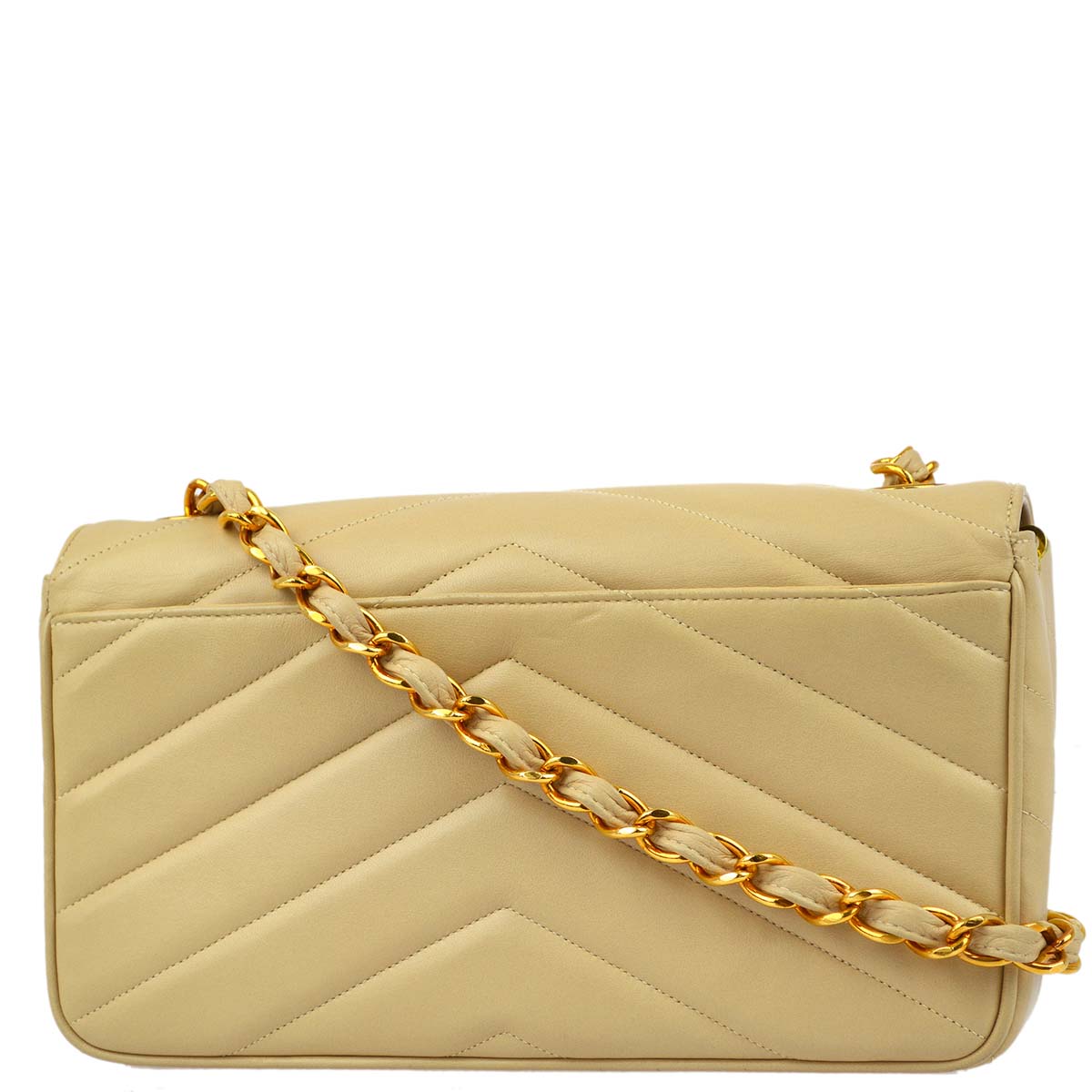 Luxury Chanel 1994-1996 Beige Lambskin Chevron Shoulder Bag