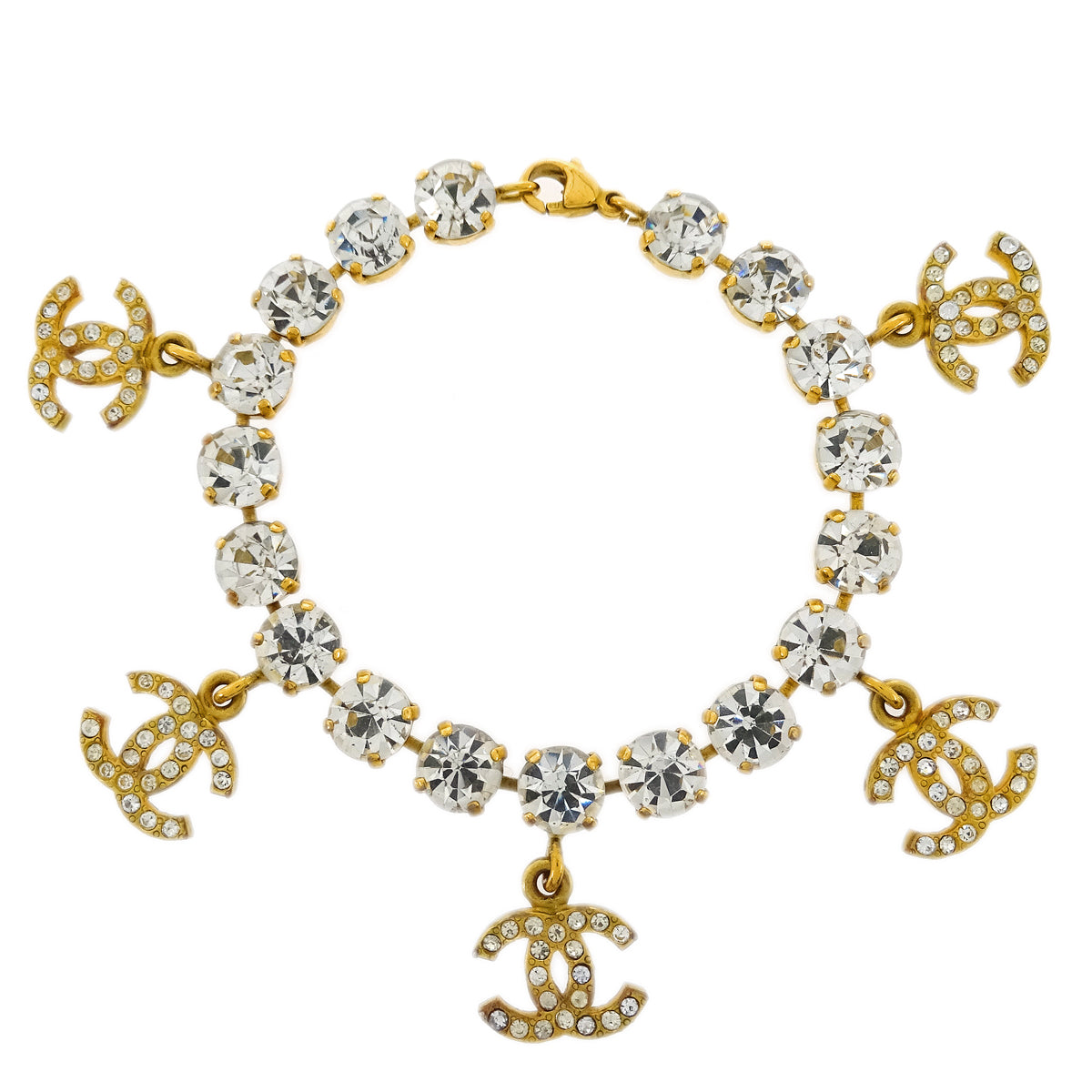 Luxury Chanel Rhinestone Chain Bracelet Gold 95P