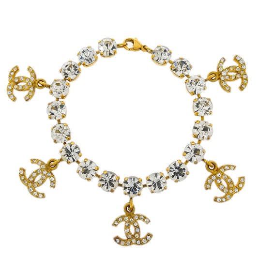 Luxury Chanel Rhinestone Chain Bracelet Gold 95P