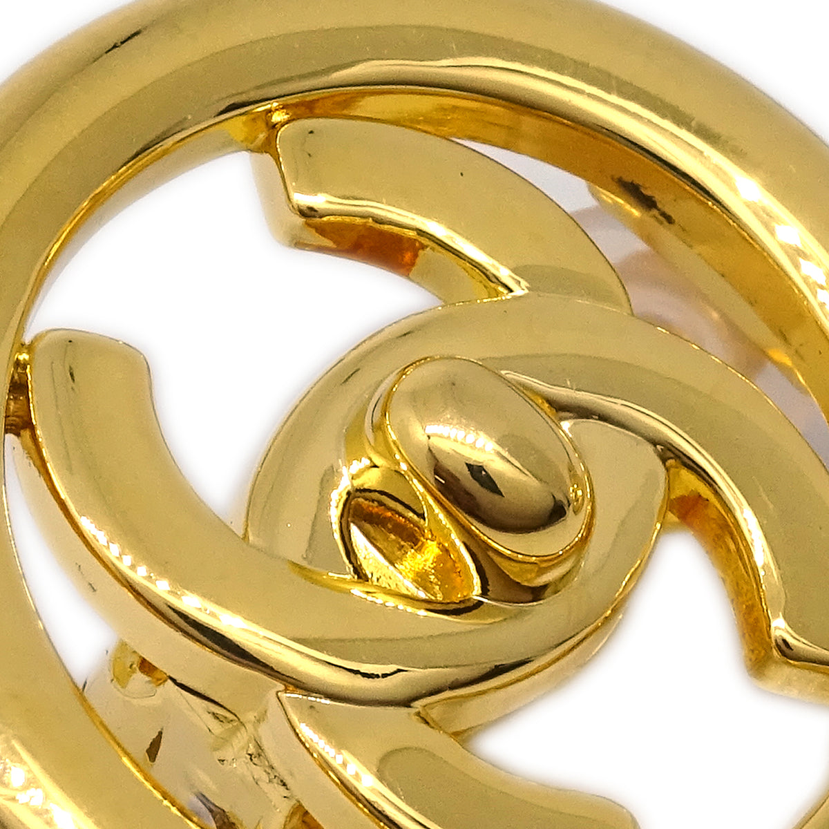 Luxury Chanel CC Turnlock Button Earrings Gold Clip-On 97P