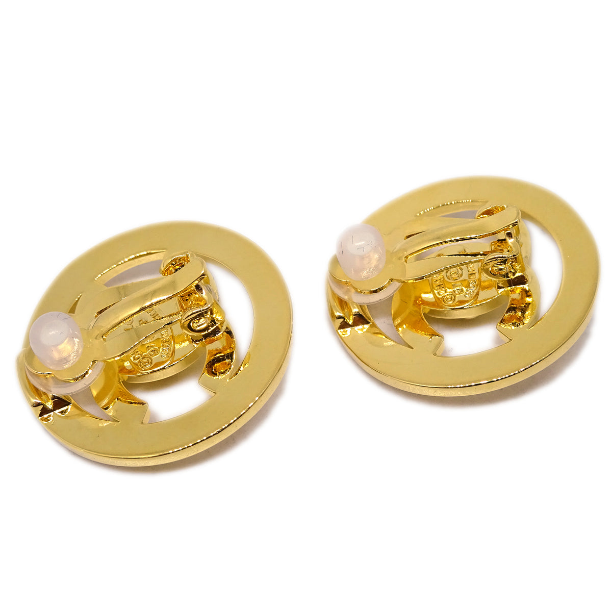 Luxury Chanel CC Turnlock Button Earrings Gold Clip-On 97P
