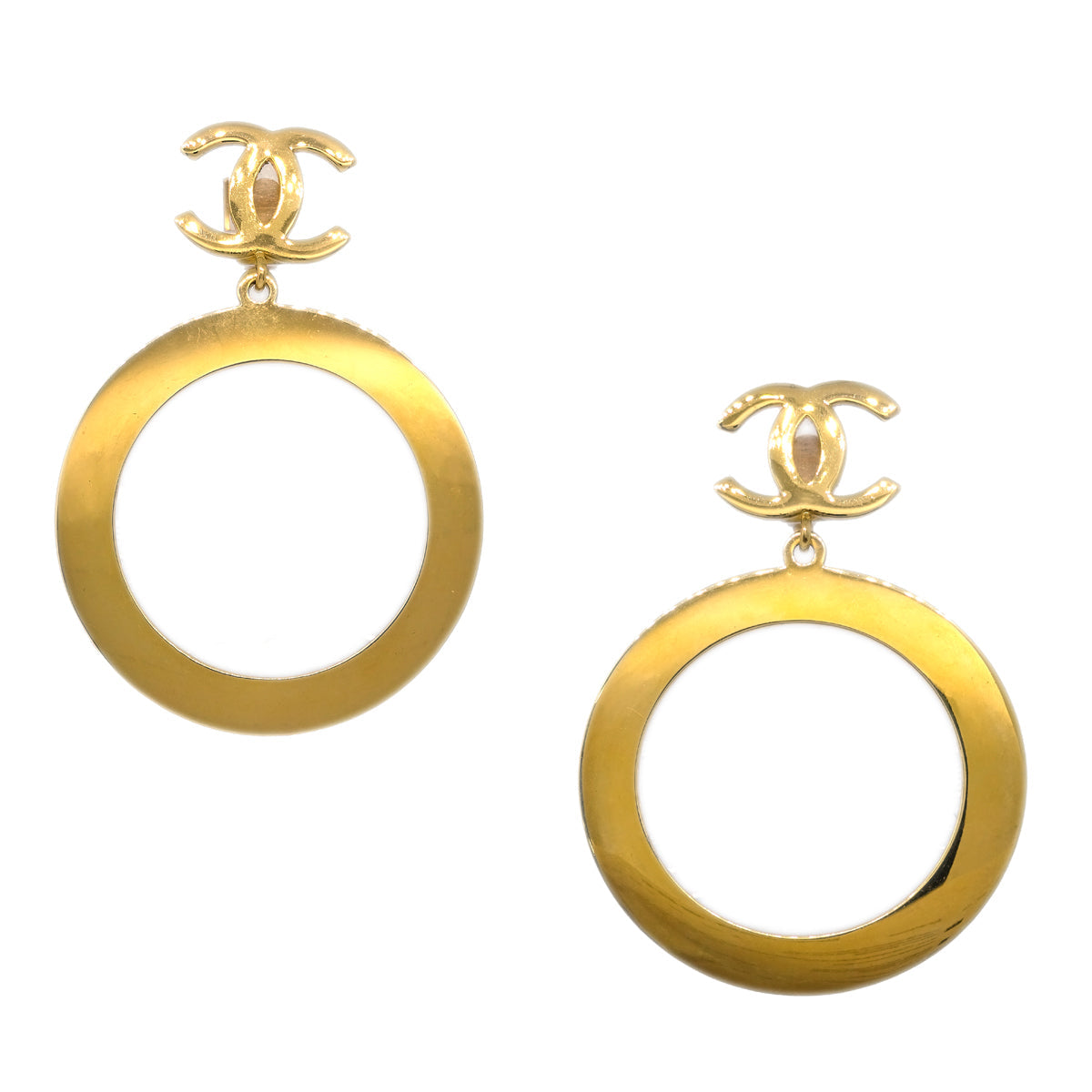 Luxury Chanel Hoop Dangle Earrings Clip-On Gold