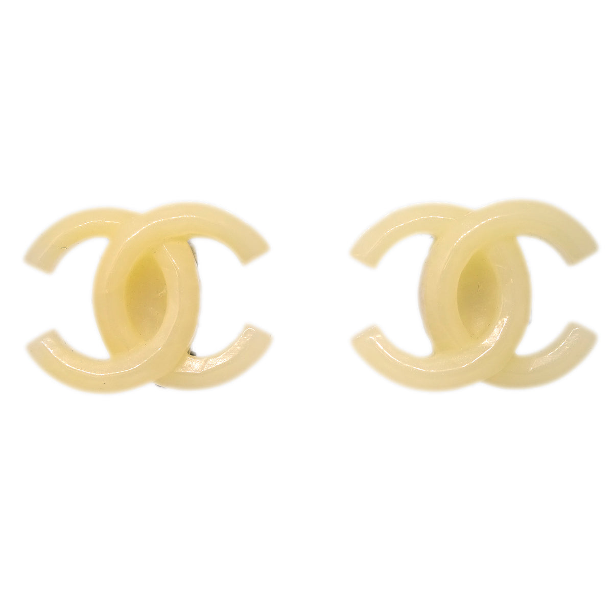 Luxury Chanel CC Earrings Clip-On White Ivory Acrylic 02P