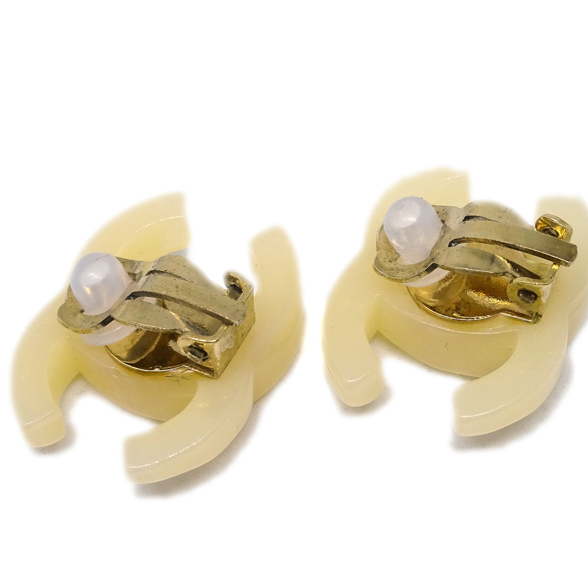 Luxury Chanel CC Earrings Clip-On White Ivory Acrylic 02P
