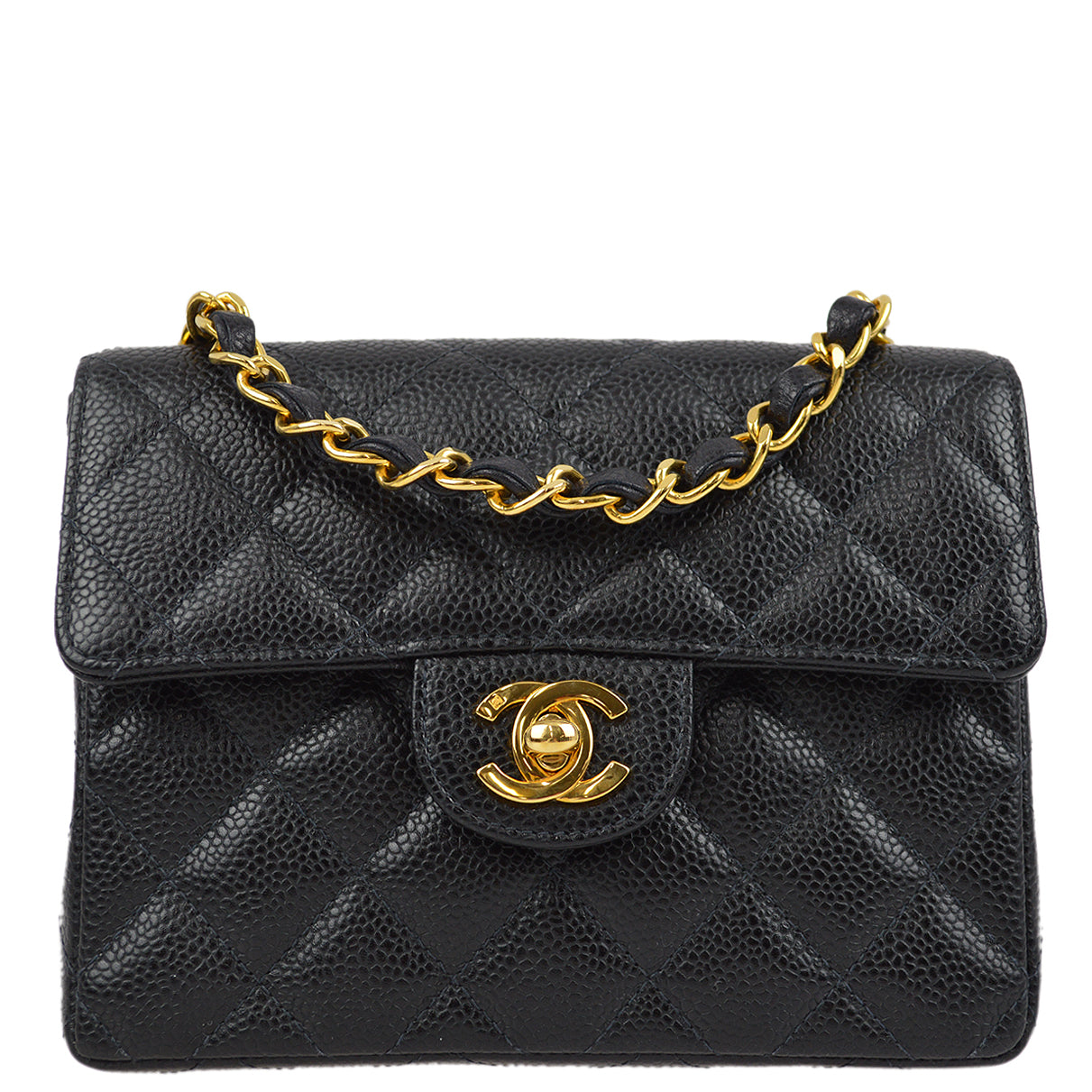 Luxury Chanel 2000-2001 Black Caviar Mini Classic Square Flap Shoulder Bag 17