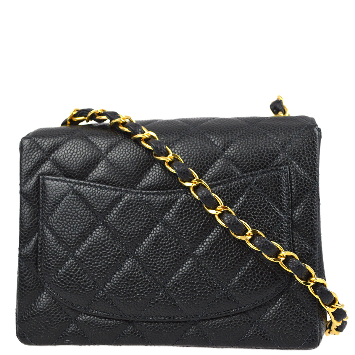 Luxury Chanel 2000-2001 Black Caviar Mini Classic Square Flap Shoulder Bag 17