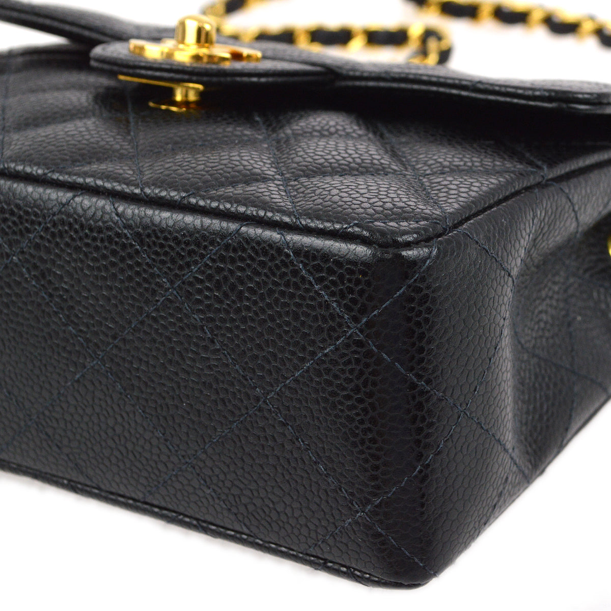 Luxury Chanel 2000-2001 Black Caviar Mini Classic Square Flap Shoulder Bag 17