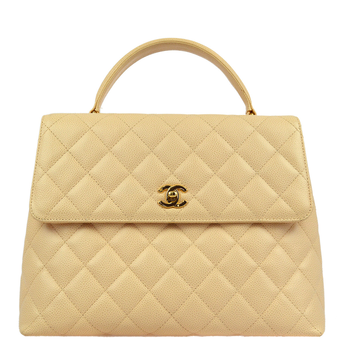 Luxury Chanel 2003-2004 Beige Caviar Kelly Handbag