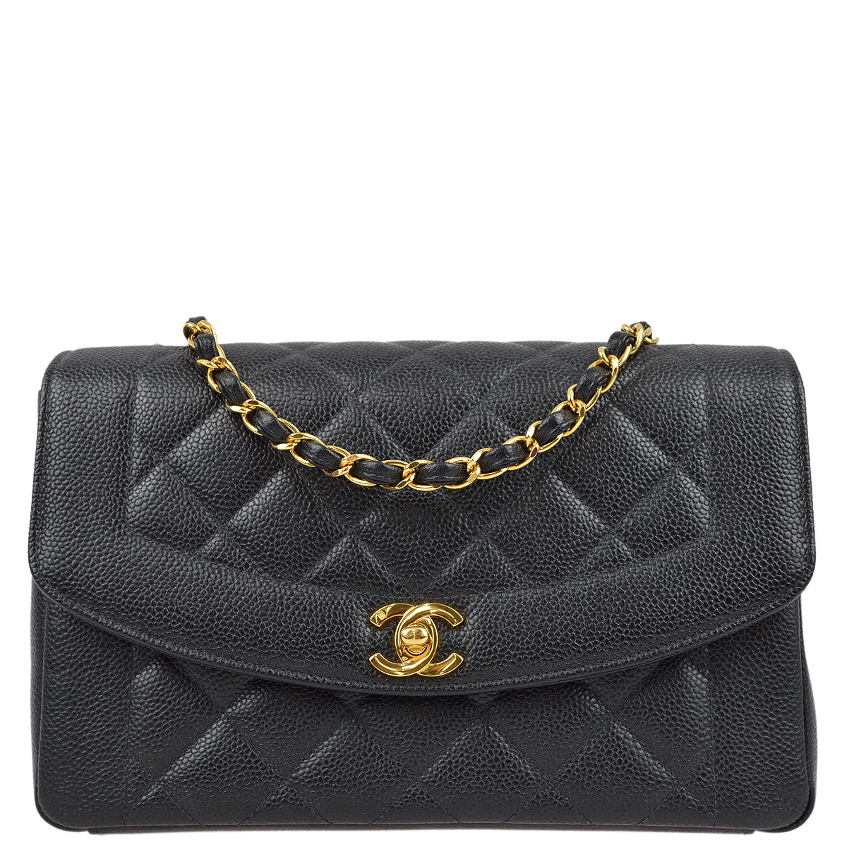 Luxury Chanel 1997-1999 Black Caviar Medium Diana Shoulder Bag