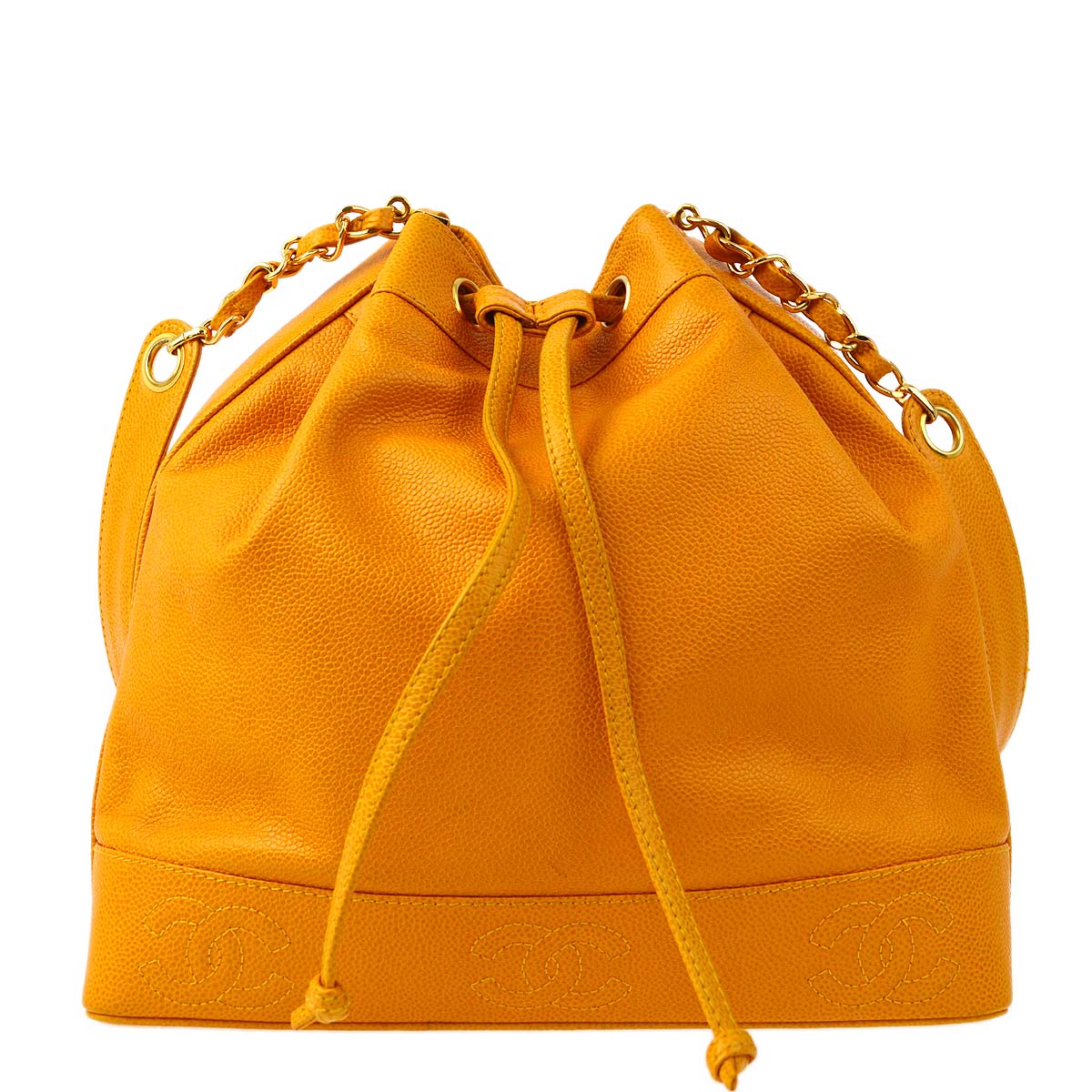 Luxury Chanel 1996-1997 Orange Caviar Triple CC Bucket Shoulder Bag