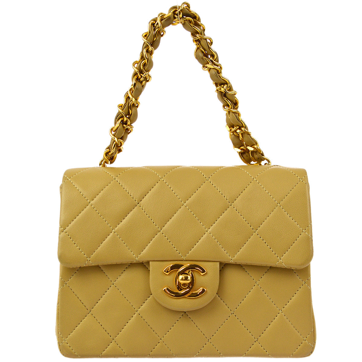 Luxury Chanel 1986-1988 Beige Lambskin Mini Classic Square Flap Handbag 17