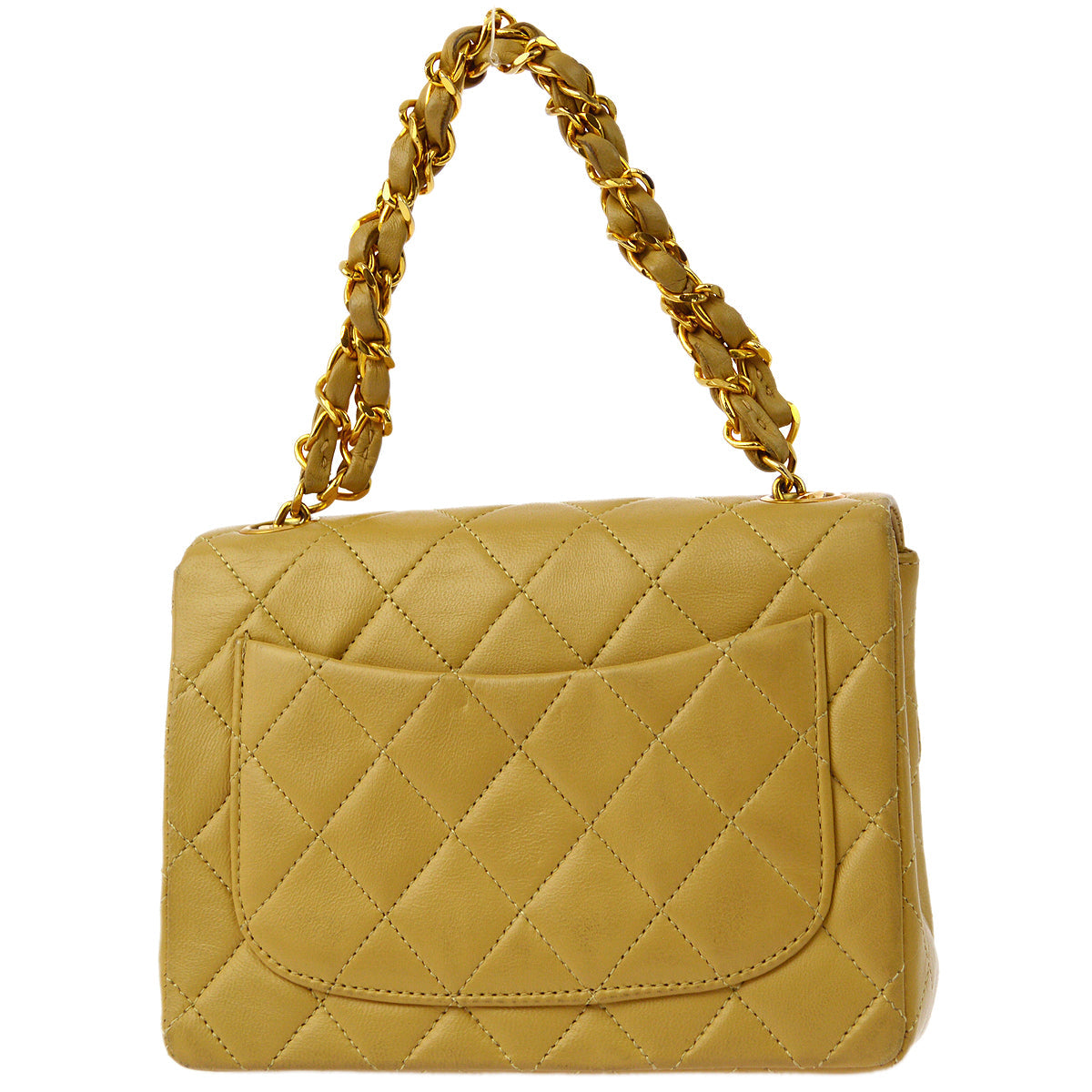 Luxury Chanel 1986-1988 Beige Lambskin Mini Classic Square Flap Handbag 17
