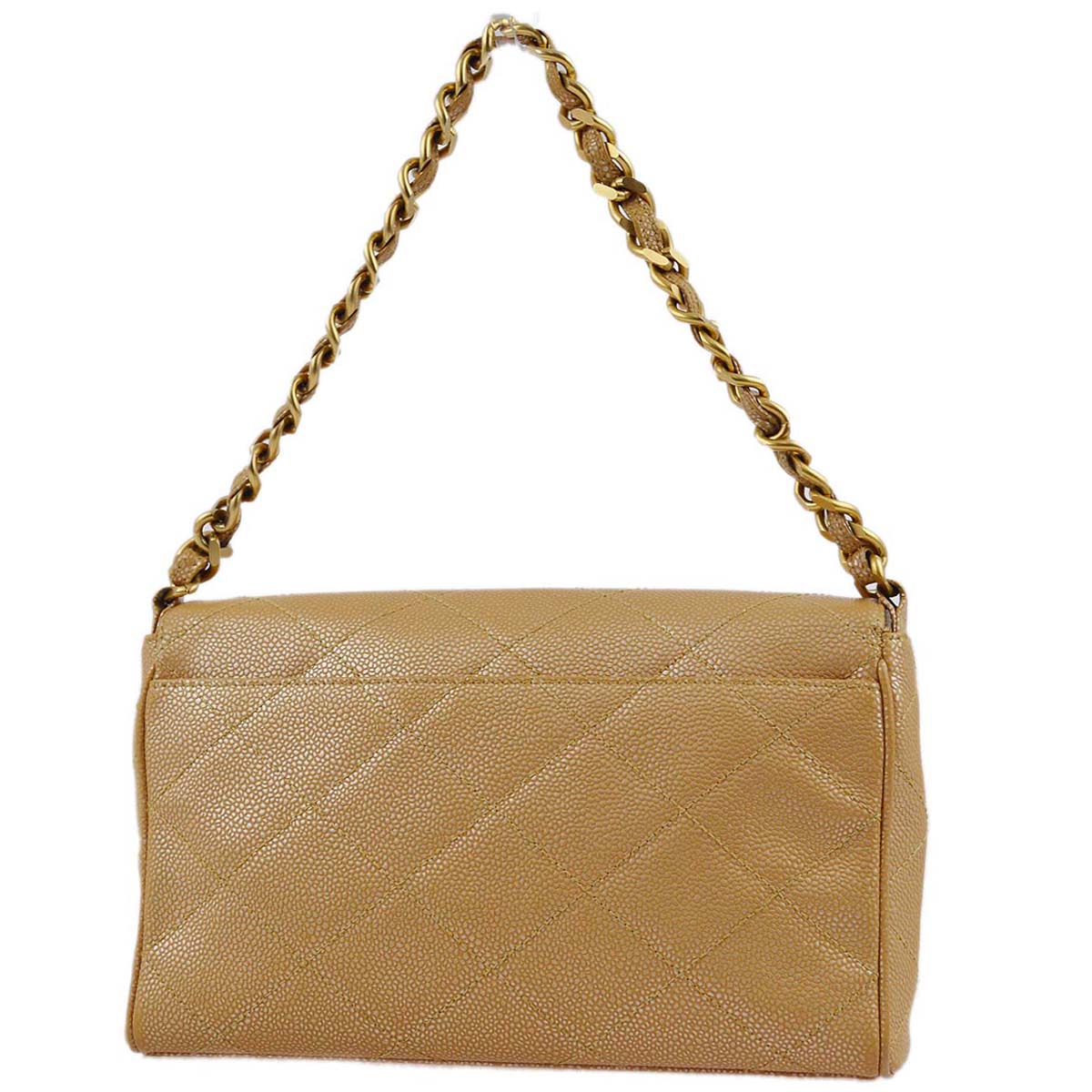 Luxury Chanel 2000-2001 Beige Caviar Chain Shoulder Bag 25