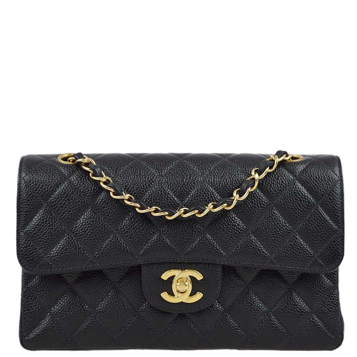 Luxury Chanel 2001-2003 Black Caviar Small Classic Double Flap Shoulder Bag