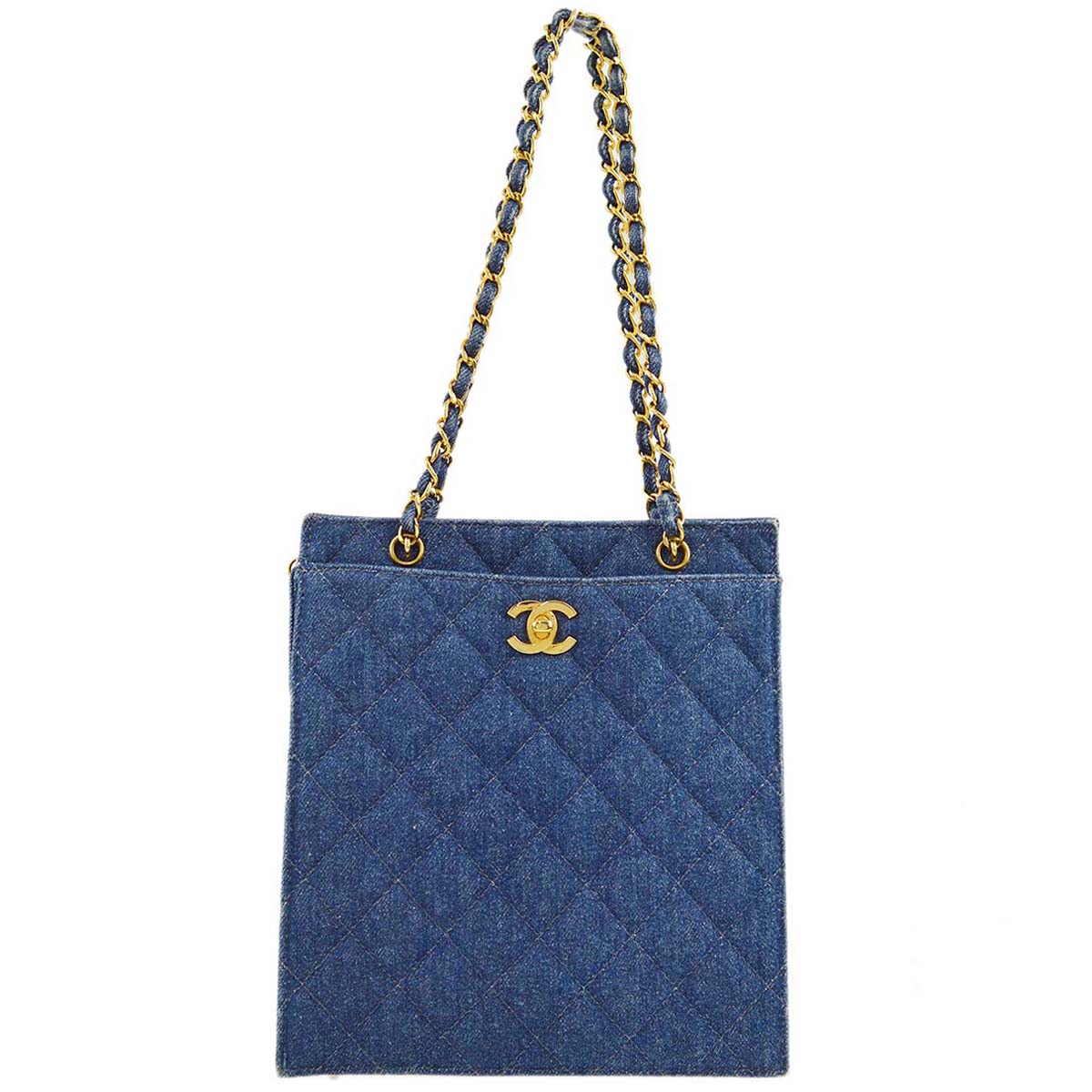Luxury Chanel 1997-1999 Denim Chain Tote Handbag