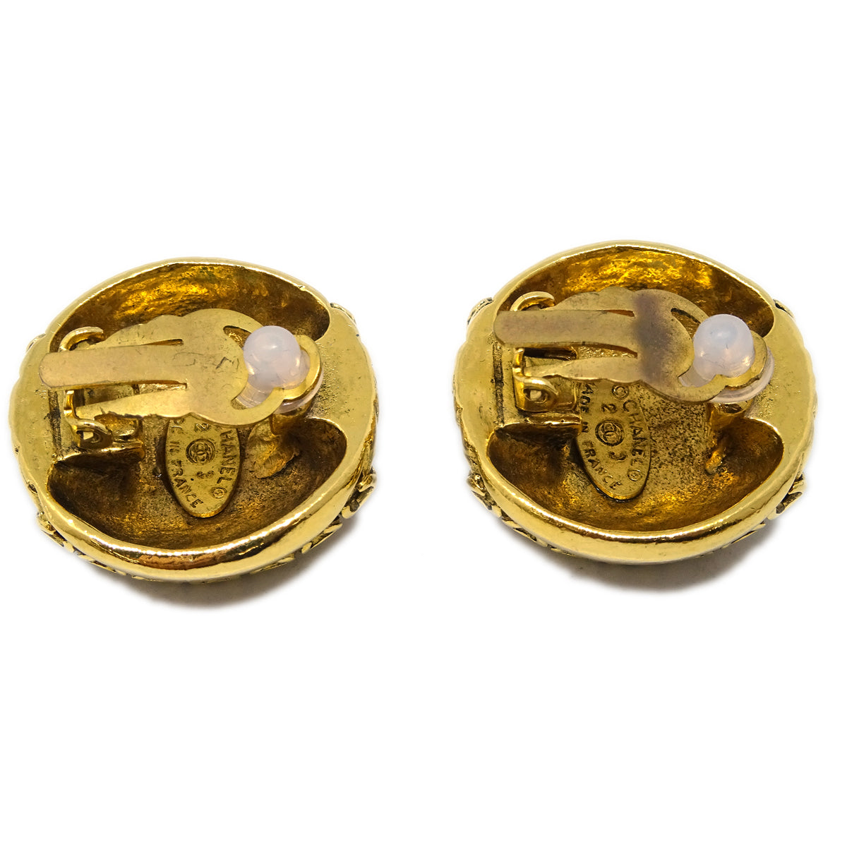 Luxury Chanel Button Earrings Clip-On Gold 23