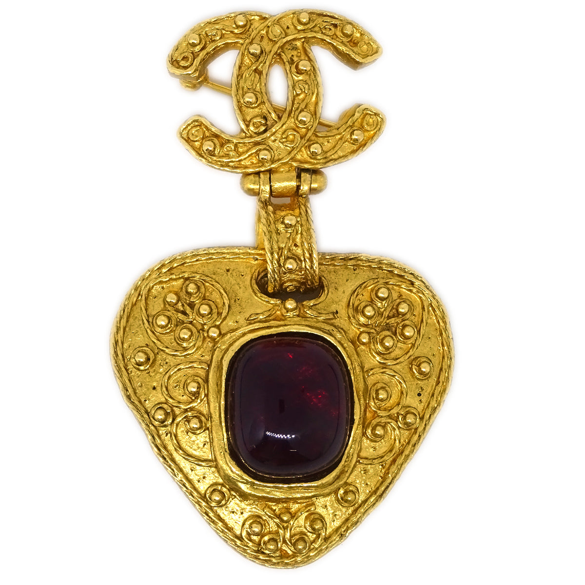 Luxury Chanel Gripoix Brooch Pin Gold Red 94A