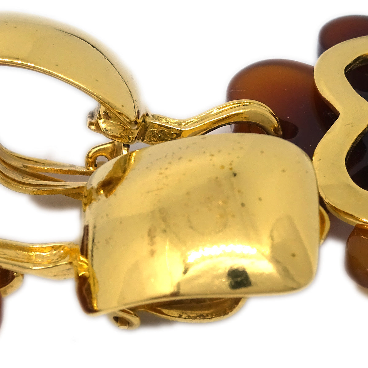 Luxury Chanel Clover Dangle Earrings Gold Clip-On 95P