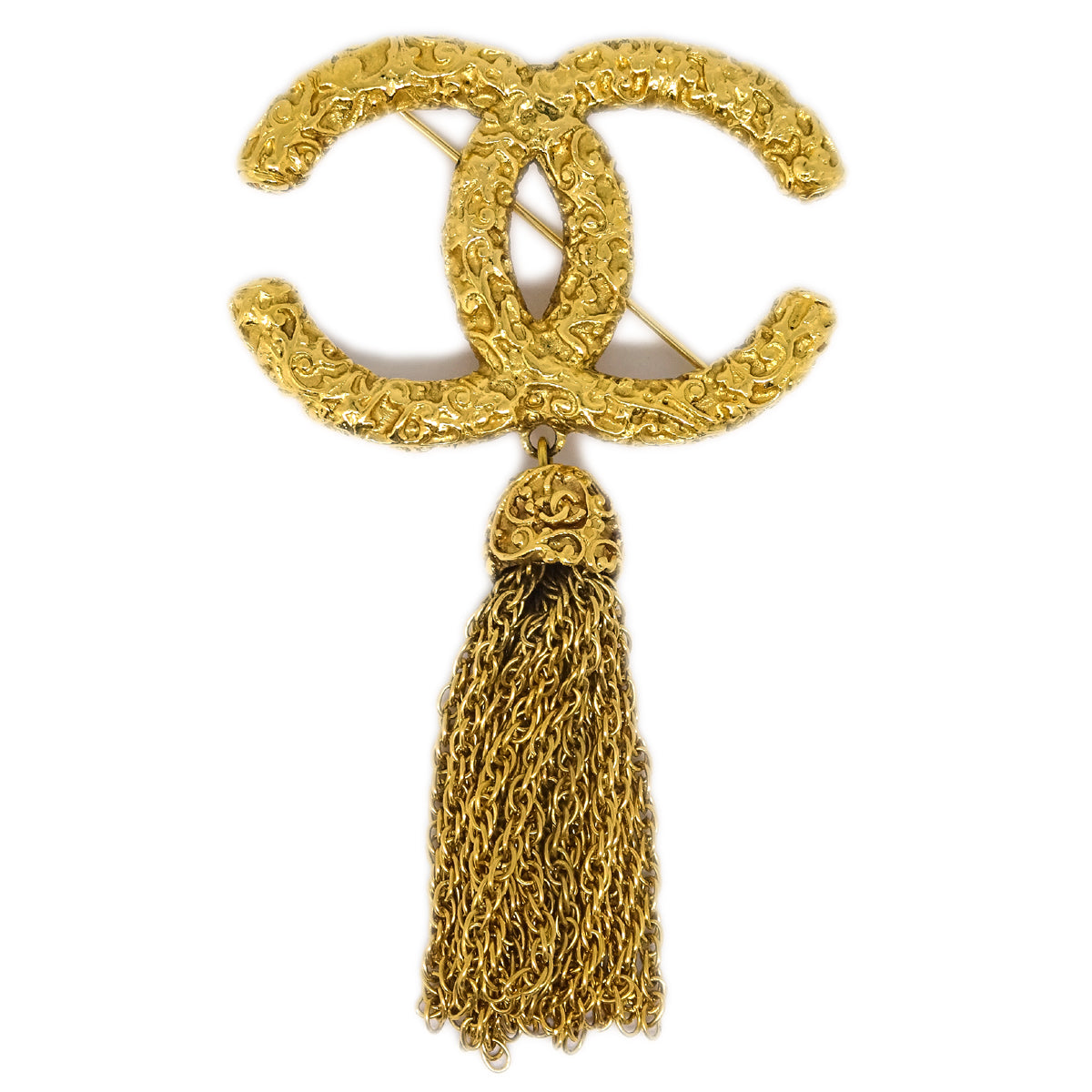 Luxury Chanel Fringe Brooch Pin Gold 93A