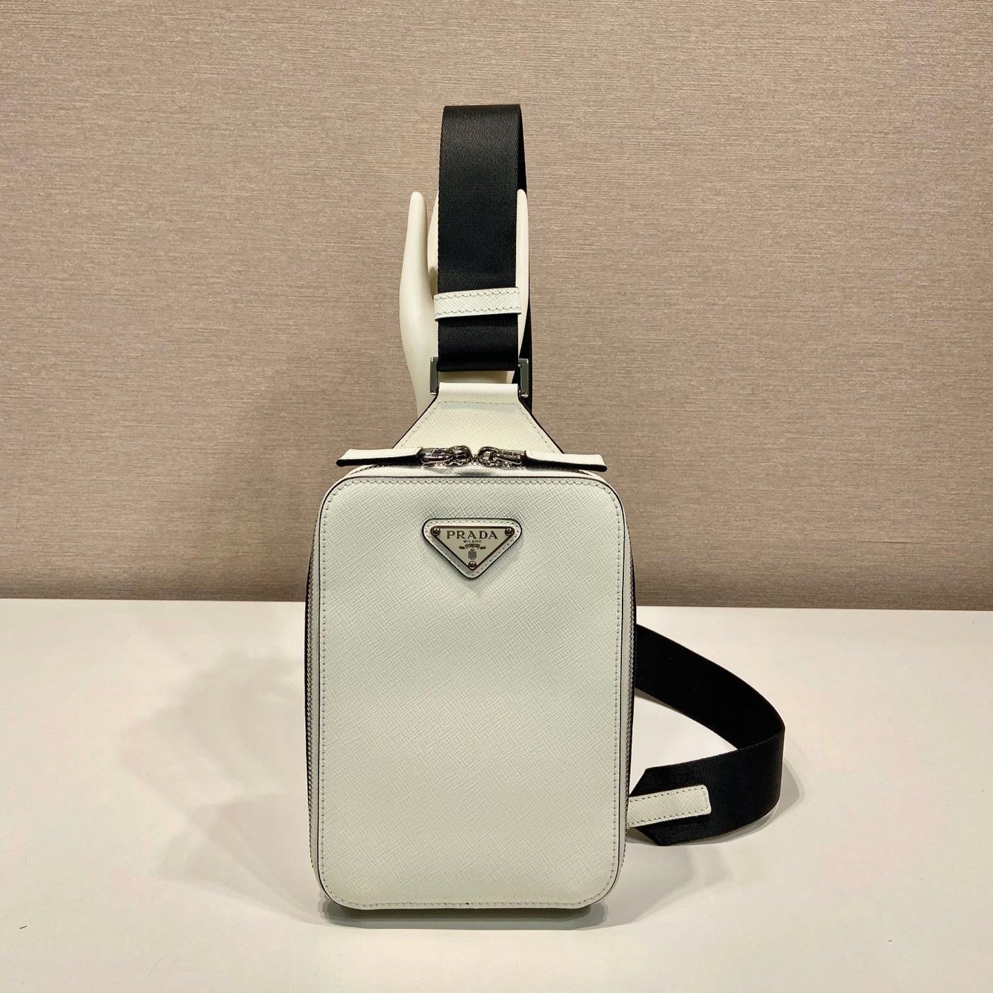Luxury PradaCHEST BAG 20 IN WHITE SAFFIANO LEATHER