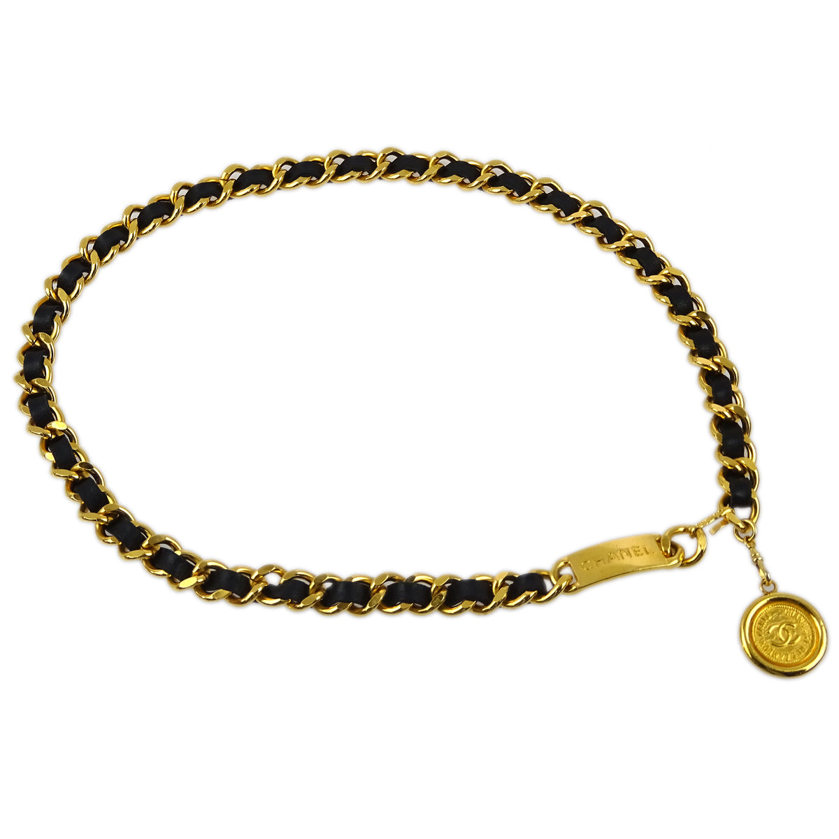 Luxury Chanel Medallion Chain Belt Black Small New