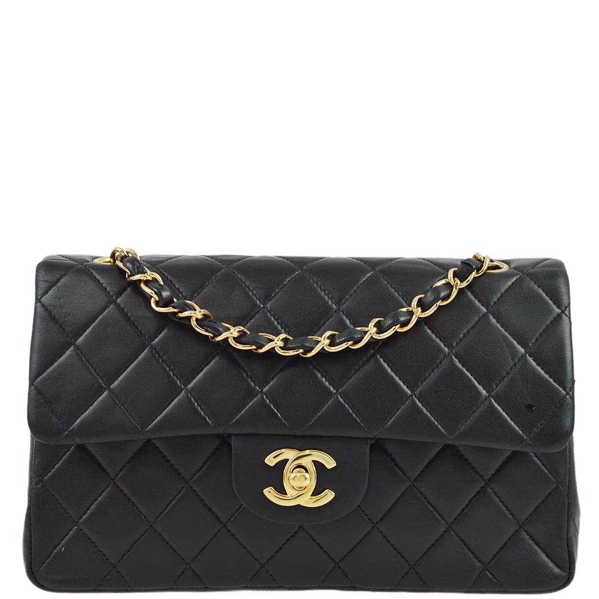 Luxury Chanel 2001-2003 Black Lambskin Small Classic Double Flap Shoulder Bag