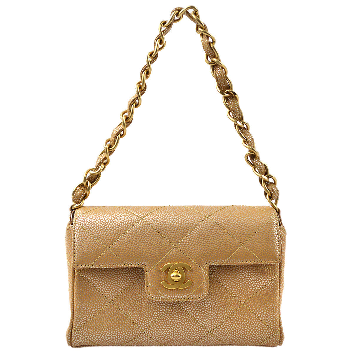 Luxury Chanel 2000-2001 Beige Caviar Chain Handbag 18