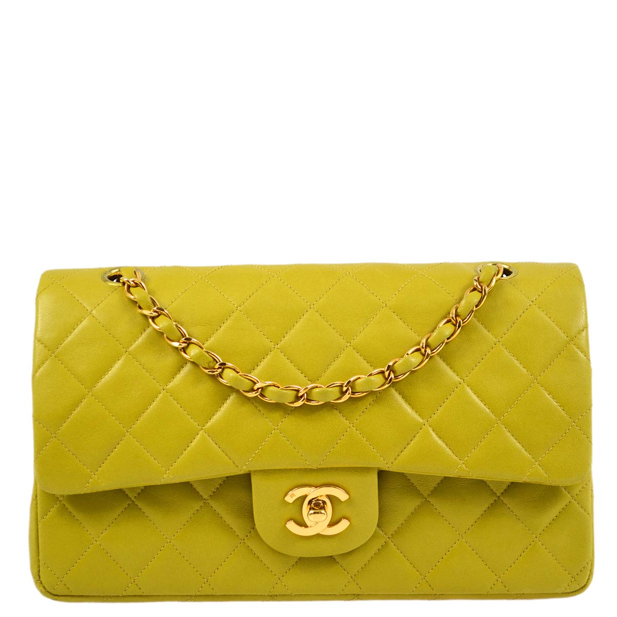 Luxury Chanel * 1997-1999 Green Lambskin Medium Classic Double Flap Shoulder Bag