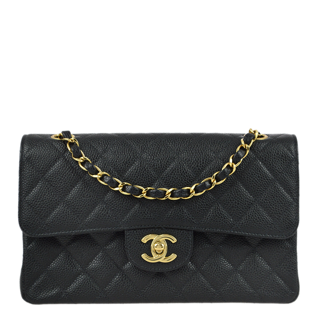 Luxury Chanel 2001-2003 Black Caviar Small Classic Double Flap Shoulder Bag