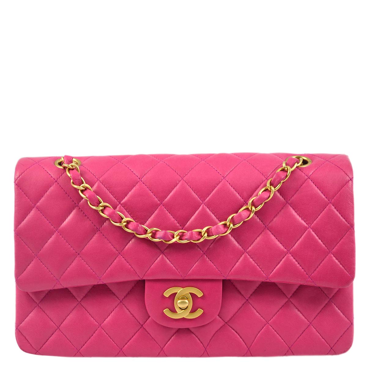 Luxury Chanel * 2000-2001 Pink Lambskin Medium Classic Double Flap Shoulder Bag