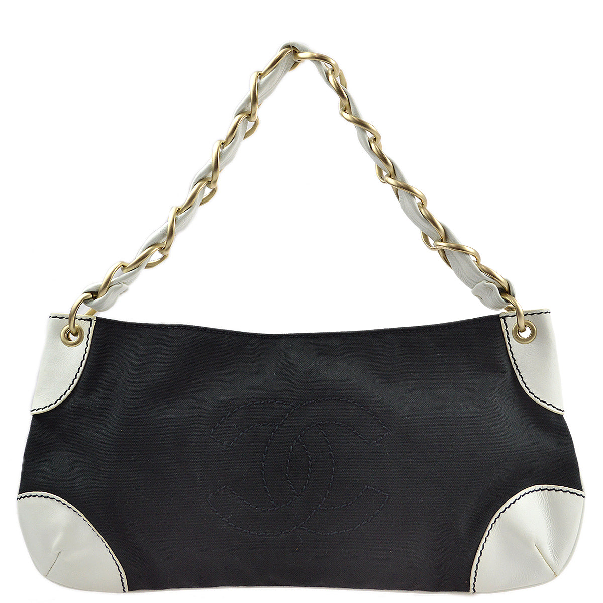 Luxury Chanel 2003-2004 Canvas Calfskin Chain Shoulder Bag