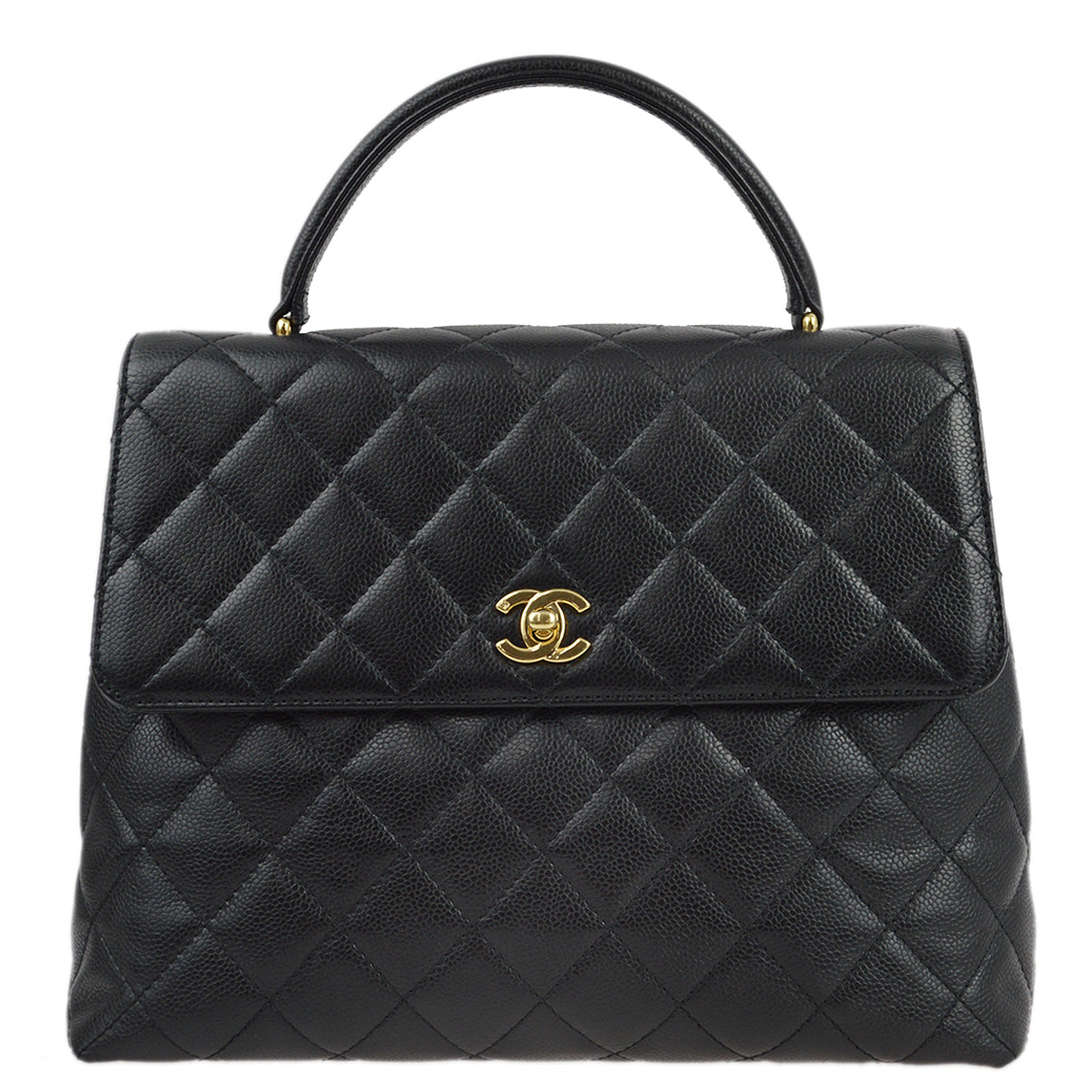 Luxury Chanel 2001-2003 Black Caviar Top Handle Handbag