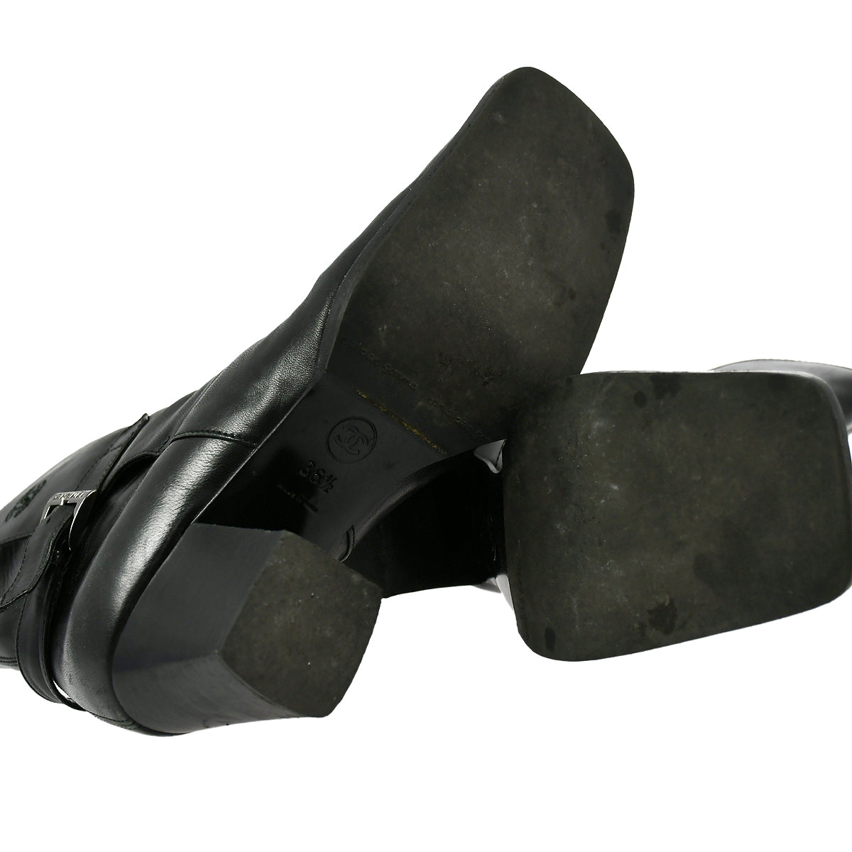 Luxury Chanel * Black Leather Short Boots Shoes #36 1/2